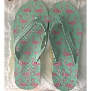 Mixit  Flip Flops Women's Size 8M Pink‎ Green Flamingo Pattern Beach NWOT